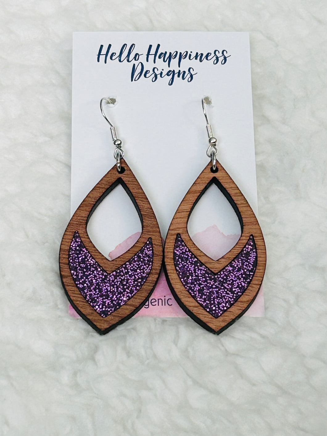 Purple Glitter Cutout Teardrop Inset Dangles Earrings*