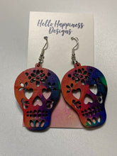 Load image into Gallery viewer, Multicolor Sugar Skull Wood Dangle Earrings*
