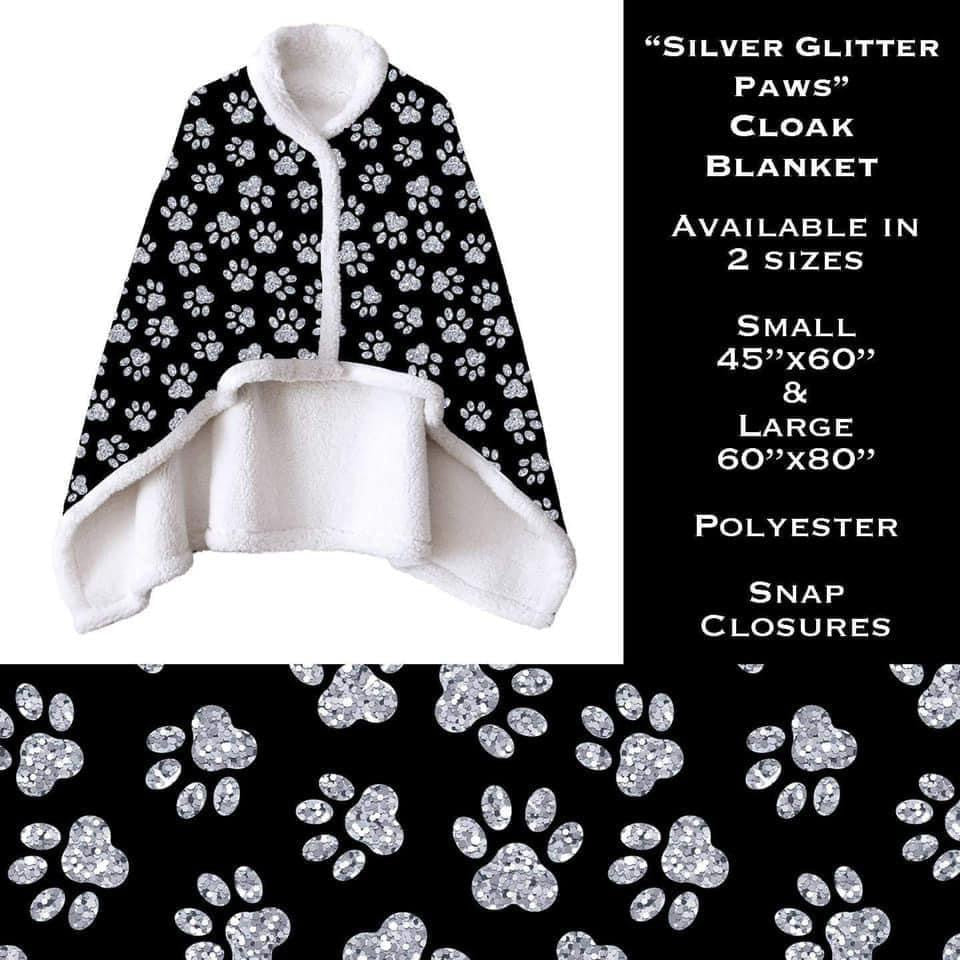 Cloak blanket- Silver Glitter Paws- Small *