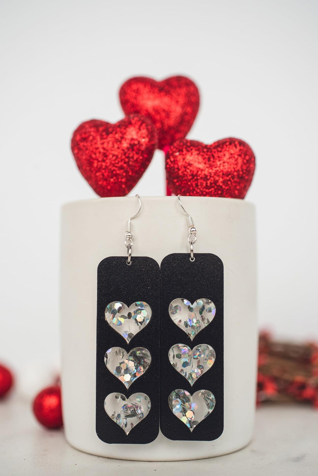 Fairy Dust Glitter Heart Bar Inset Dangle Earrings*
