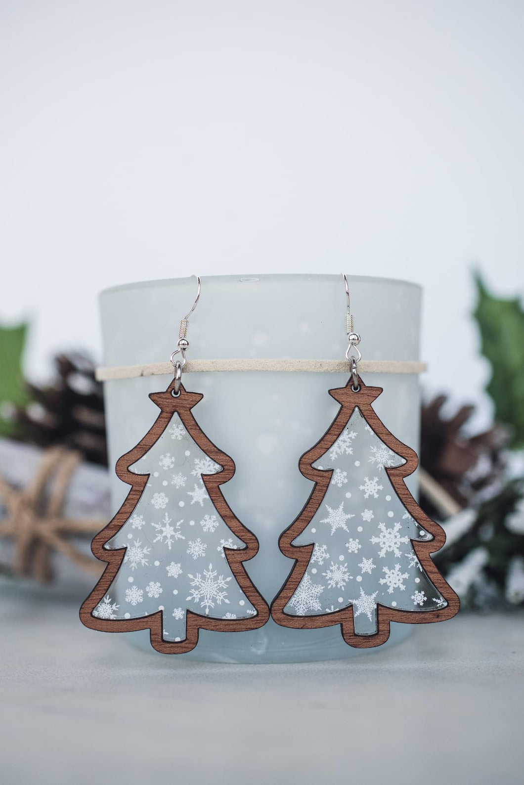 Snowflake acrylic tree dangled wood Earrings*