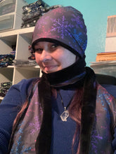 Load image into Gallery viewer, Fleece lined scarf &amp; beanie set- Purple Cow Skull *
