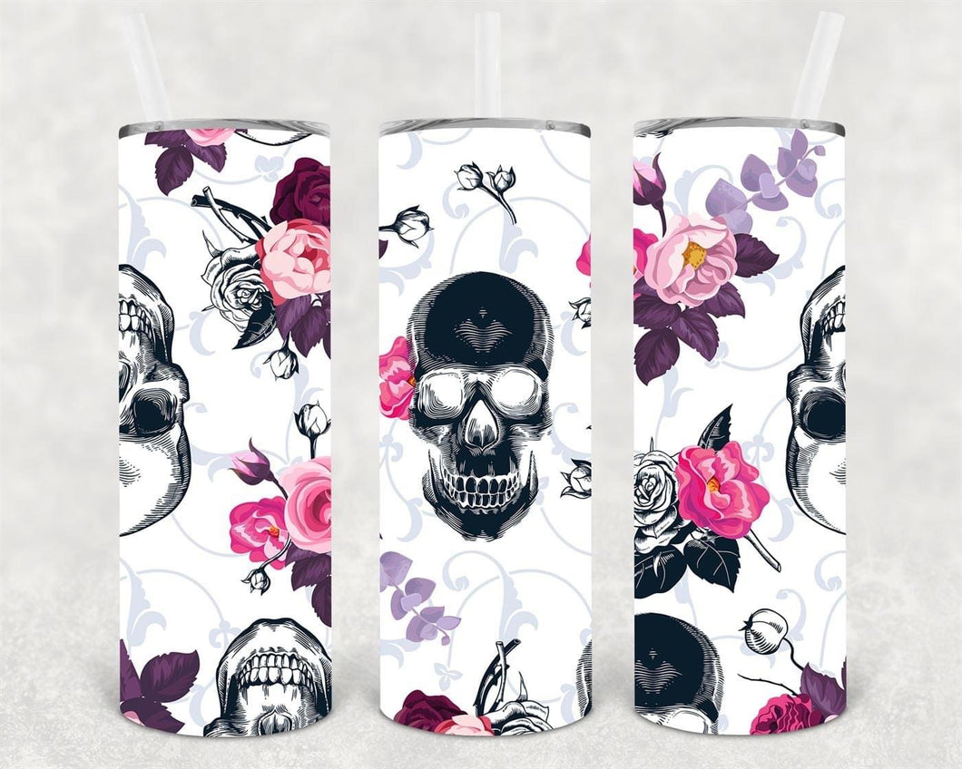 White Skull Floral Tumbler*