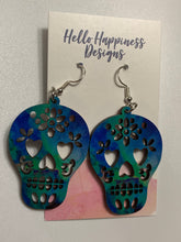 Load image into Gallery viewer, Multicolor Sugar Skull Wood Dangle Earrings*
