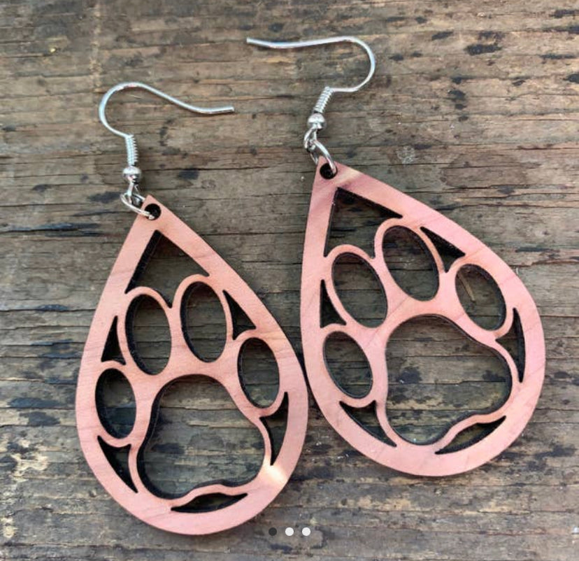 Paw Wood Cutout Earrings *