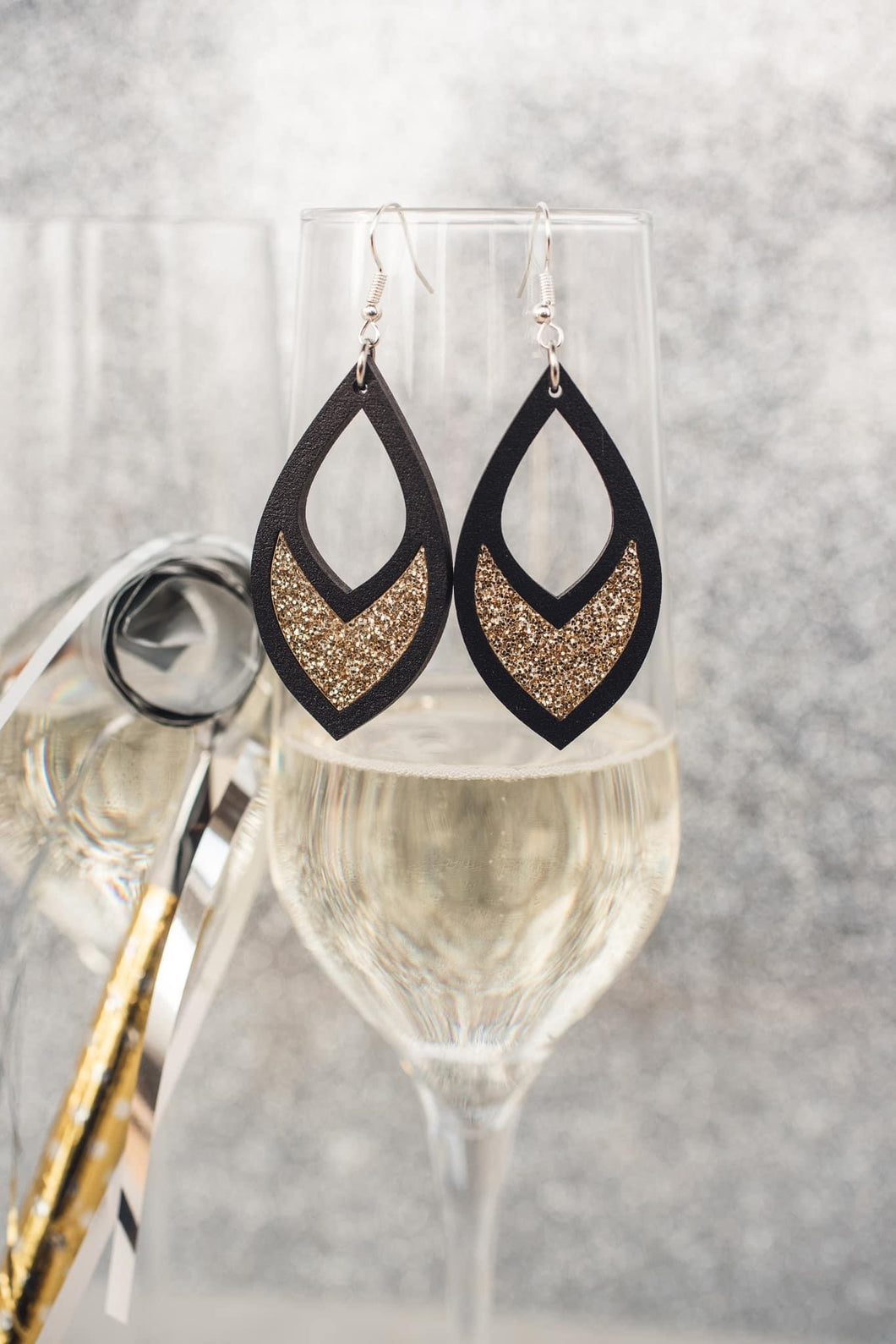 Gold Glitter Cutout Inset Dangle Earrings*