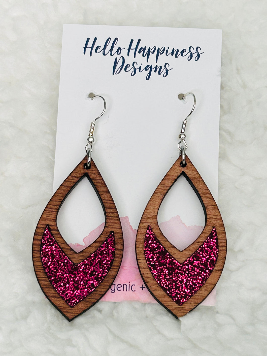 Hot Pink Glitter Cutout Teardrop Inset Dangles Earrings*
