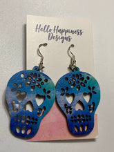 Load image into Gallery viewer, Multicolor Sugar Skull Wood Dangle Earrings*
