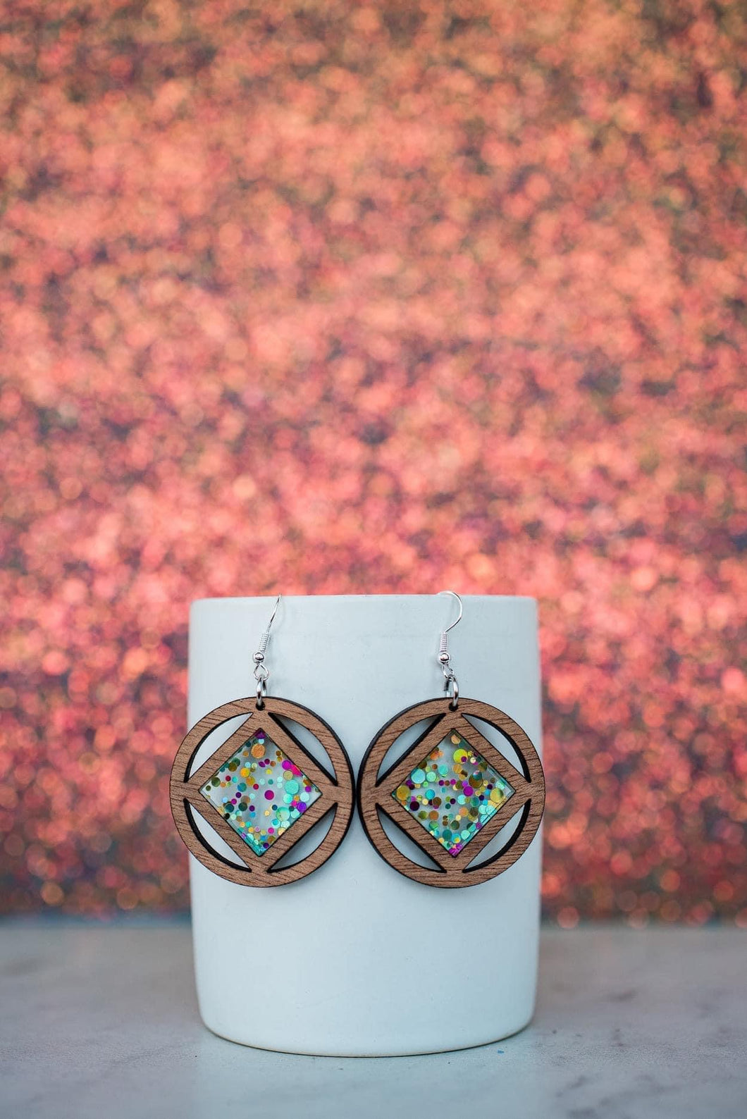 Enchanted Confetti Diamond Circle Inset Dangle Earrings*