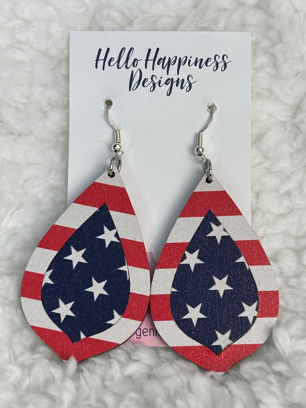 Americana Teardrop Wood Dangle Earrings*
