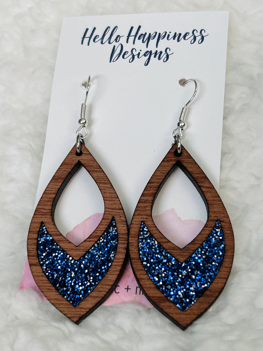 Blue Glitter Cutout Teardrop Inset Dangles Earrings*